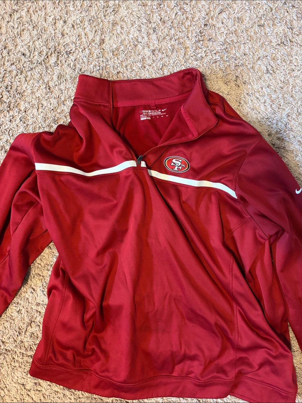 Nike Red San Francisco 49ers Half-Zip Varsity Jacket with White Stripe